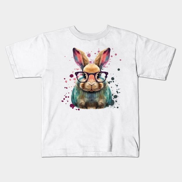 Bunny with Glasses Kids T-Shirt by Designs by Ira